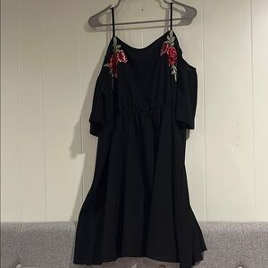 Floral Embroidered Black Dress